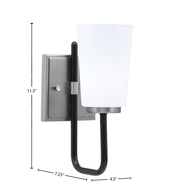 Toltec Sandia 1-Light Wall Sconce | Modern Matte Black & Graphite and White Opal Glass | Bathroom & Hallway | Model 6221-MBGP-261