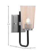Toltec Sandia 1-Light Wall Sconce | Modern Matte Black & Graphite and Amber Gradient Glass | Bathroom & Hallway | Model 6221-MBGP-263