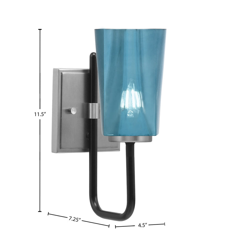 Toltec Sandia 1-Light Wall Sconce | Modern Matte Black & Graphite and Blue Gradient Glass | Bathroom & Hallway | Model 6221-MBGP-265