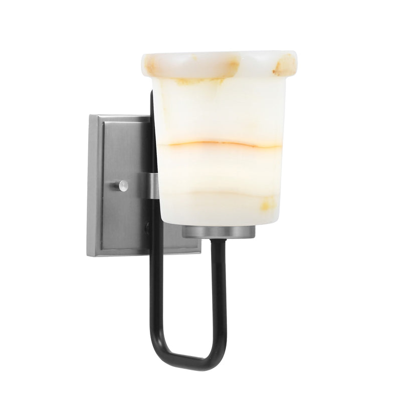 Toltec Sandia 11in 1-Light Wall Sconce | Modern Matte Black and New Age Brass Natural Stone | Bedroom & Hallway Accent Light | Model 6221-MBGP-4128