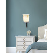 Toltec Sandia 11in 1-Light Wall Sconce | Modern Matte Black and New Age Brass Natural Stone | Bedroom & Hallway Accent Light | Model 6221-MBGP-4128