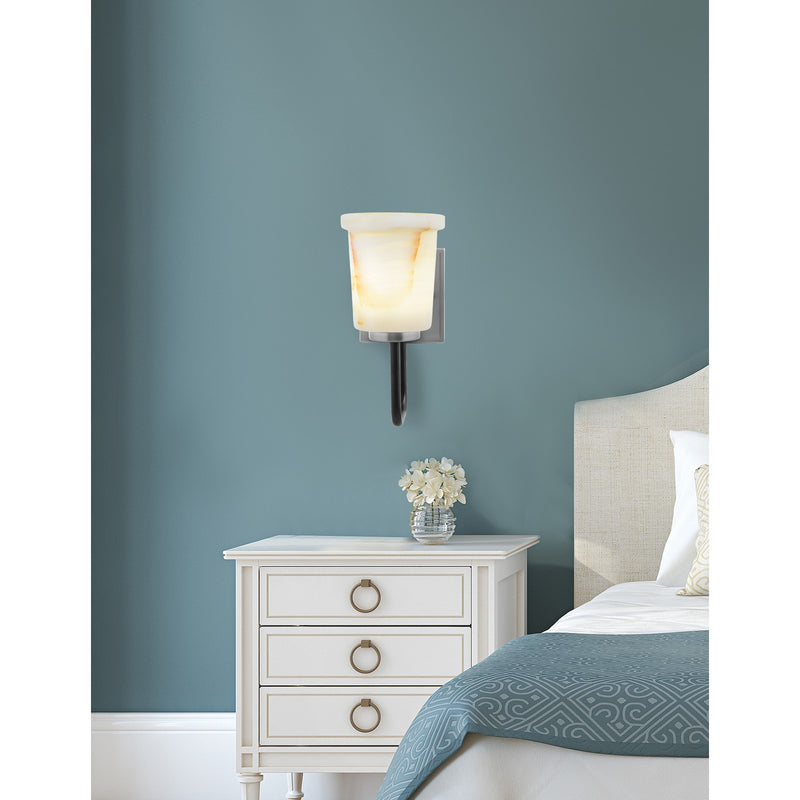 Toltec Sandia 11in 1-Light Wall Sconce | Modern Matte Black and New Age Brass Natural Stone | Bedroom & Hallway Accent Light | Model 6221-MBGP-4128