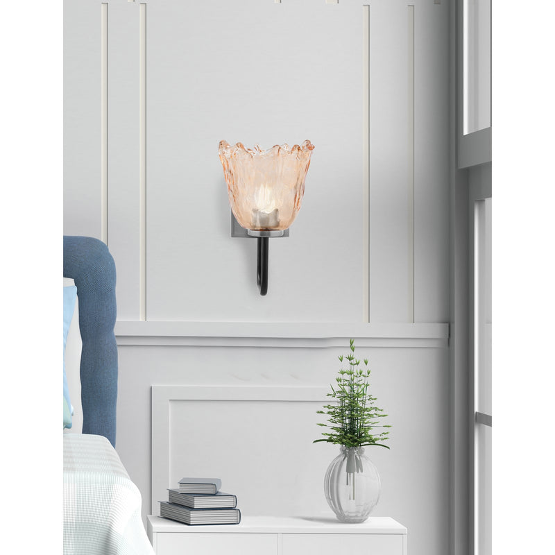 Toltec Sandia 11in 1-Light Wall Sconce | Modern Matte Black and Graphite Amber Lava Glass | Bedroom & Hallway Accent Light | Model 6221-MBGP-4233