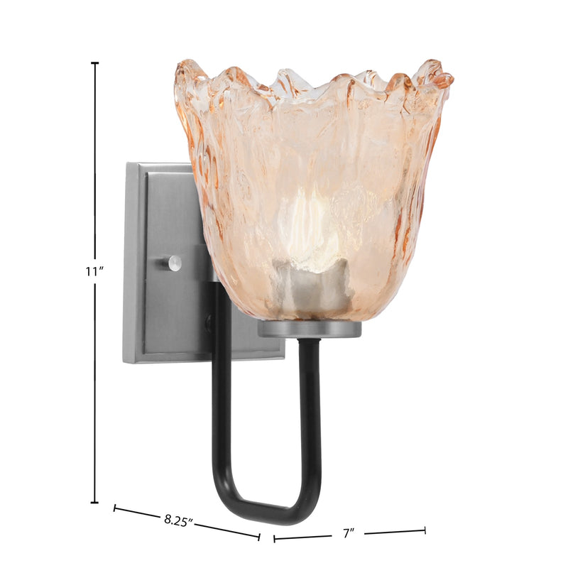 Toltec Sandia 11in 1-Light Wall Sconce | Modern Matte Black and Graphite Amber Lava Glass | Bedroom & Hallway Accent Light | Model 6221-MBGP-4233