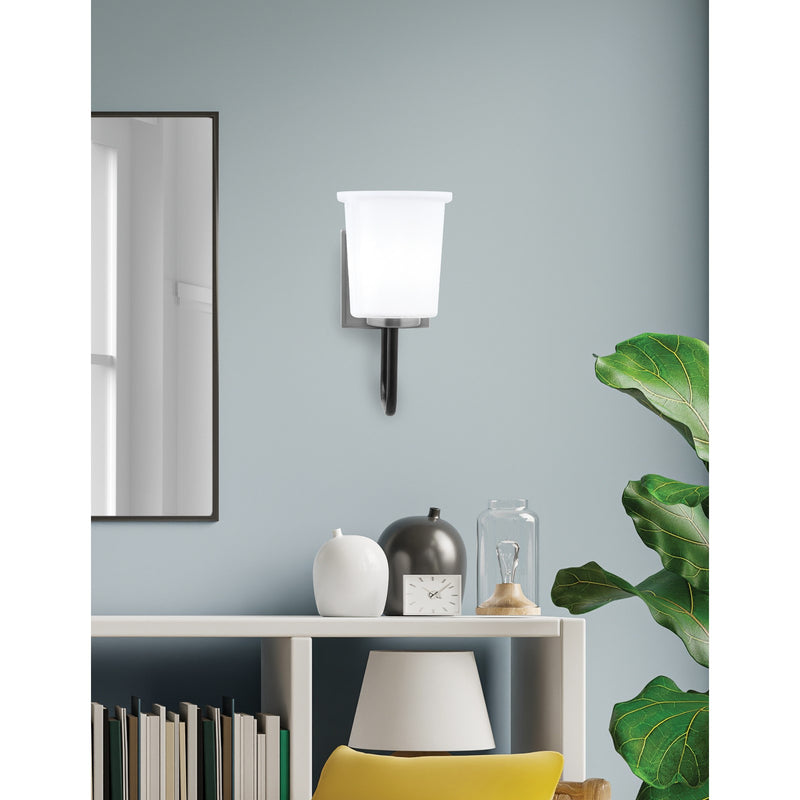 Toltec Sandia 10.5in 1-Light Wall Sconce | Modern Matte Black and Graphite with White Opal Glass | Bathroom & Hallway | Model 6221-MBGP-5031