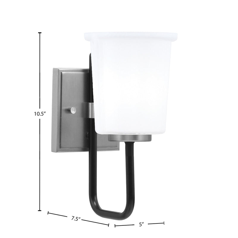 Toltec Sandia 10.5in 1-Light Wall Sconce | Modern Matte Black and Graphite with White Opal Glass | Bathroom & Hallway | Model 6221-MBGP-5031