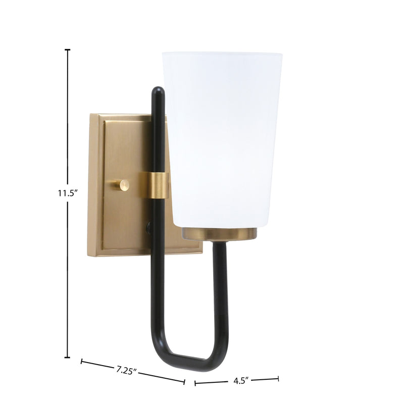 Toltec Sandia 11.5in 1-Light Wall Sconce | Modern Matte Black and New Age Brass White Opal Glass | Bedroom & Hallway Accent | Model 6221-MBNAB-261