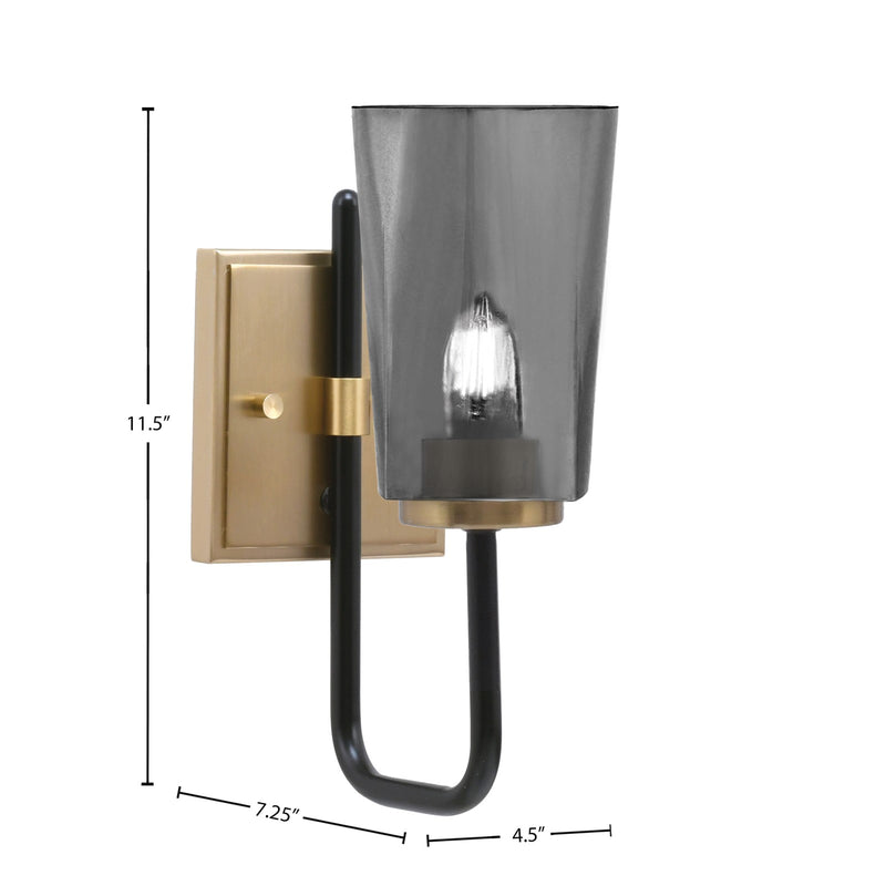 Toltec Sandia 4.5in 1-Light Wall Sconce | Modern Matte Black and New Age Brass Smoke Bubble Glass | Bedroom & Hallway | Model 6221-MBNAB-262