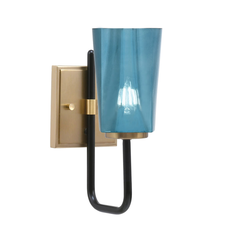 Toltec Sandia 4.5in 1-Light Wall Sconce | Modern Matte Black and New Age Brass Blue Gradient Glass | Bedroom & Hallway | Model 6221-MBNAB-265