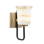 Toltec Sandia 11in 1-Light Wall Sconce | Modern Matte Black and New Age Brass Natural Stone Shade | Bedroom & Hallway Accent | Model 6221-MBNAB-4128