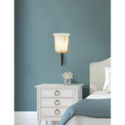 Toltec Sandia 11in 1-Light Wall Sconce | Modern Matte Black and New Age Brass Natural Stone Shade | Bedroom & Hallway Accent | Model 6221-MBNAB-4128