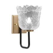 Toltec Sandia 11in 1-Light Wall Sconce | Modern Matte Black and New Age Brass Clear Lava Glass | Bedroom & Hallway | Model 6221-MBNAB-4230