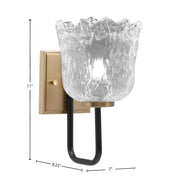 Toltec Sandia 11in 1-Light Wall Sconce | Modern Matte Black and New Age Brass Clear Lava Glass | Bedroom & Hallway | Model 6221-MBNAB-4230