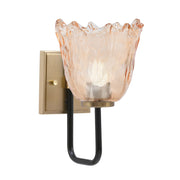 Toltec Sandia 11in 1-Light Wall Sconce | Modern Matte Black and New Age Brass Amber Lava Glass | Bedroom & Hallway Accent | Model 6221-MBNAB-4233