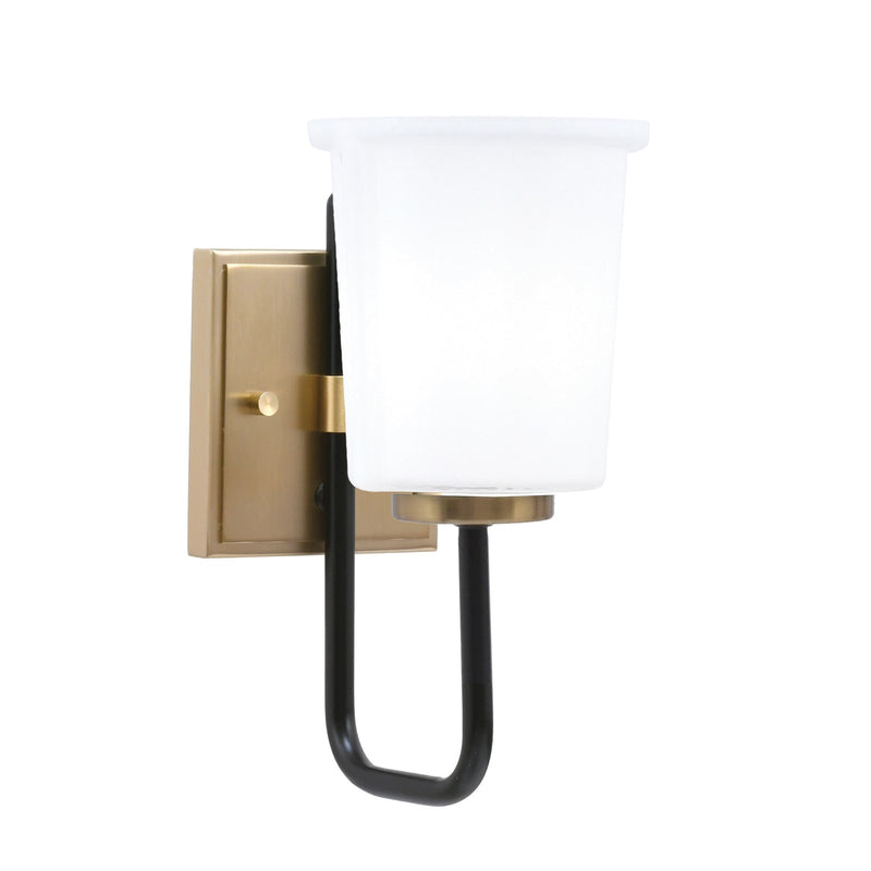 Toltec Sandia 5in 1-Light Wall Sconce | Modern Matte Black and New Age Brass White Opal Glass | Bathroom & Hallway | Model 6221-MBNAB-5031