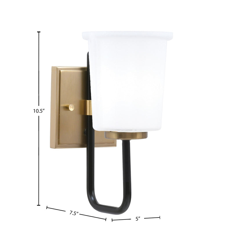 Toltec Sandia 5in 1-Light Wall Sconce | Modern Matte Black and New Age Brass White Opal Glass | Bathroom & Hallway | Model 6221-MBNAB-5031