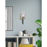 Toltec Sandia 10.5in 1-Light Wall Sconce | Modern Matte Black and New Age Brass Smoke Bubble Glass | Bedroom & Hallway | Model 6221-MBNAB-5032