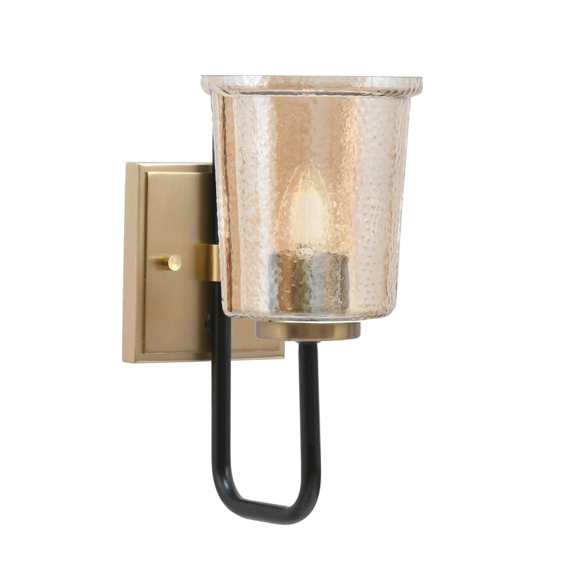 Toltec Sandia 10.5in 1-Light Wall Sconce | Modern Matte Black and New Age Brass Amber Bubble Glass | Bedroom & Hallway | Model 6221-MBNAB-5033