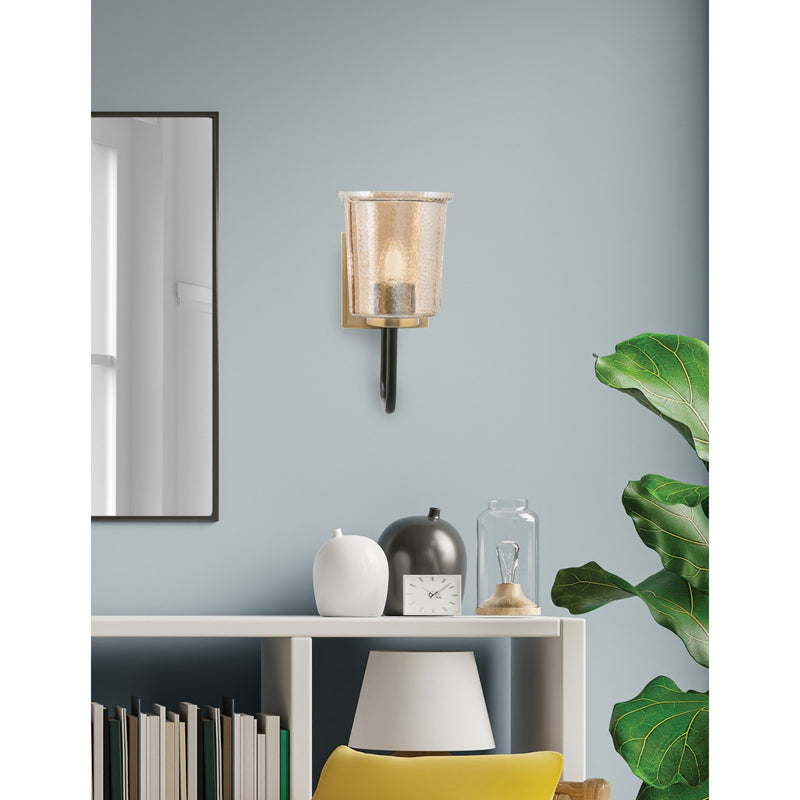 Toltec Sandia 10.5in 1-Light Wall Sconce | Modern Matte Black and New Age Brass Amber Bubble Glass | Bedroom & Hallway | Model 6221-MBNAB-5033