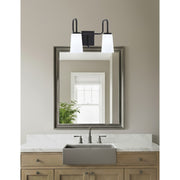 Toltec Sandia 2-Light Bath Bar | Modern Matte Black Steel and White Opal Glass | Bathroom Vanity & Powder Room | 7.25 x 11.5 in | Model 6222-MB-261