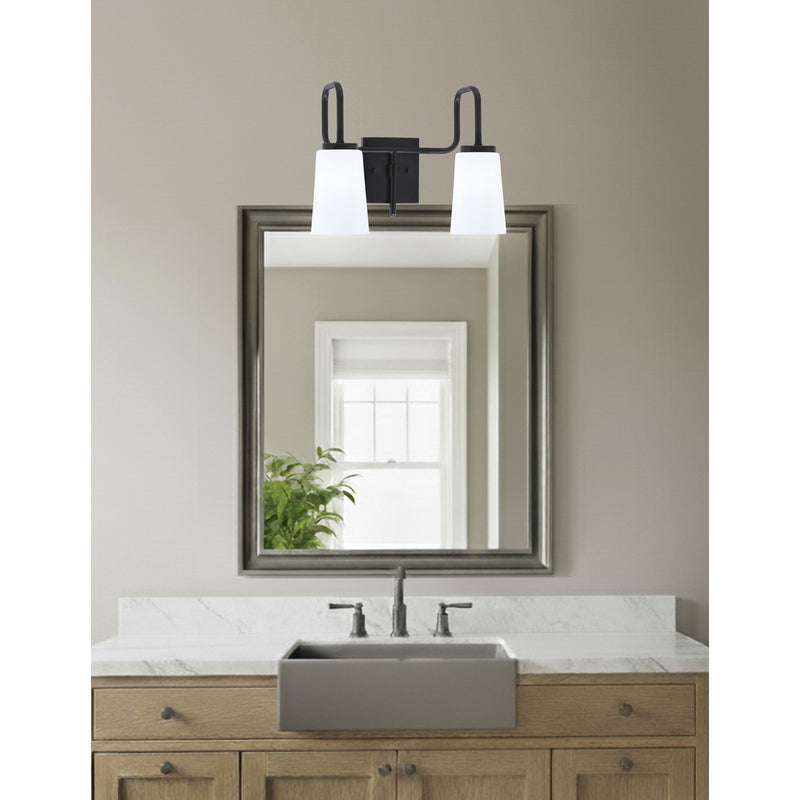 Toltec Sandia 2-Light Bath Bar | Modern Matte Black Steel and White Opal Glass | Bathroom Vanity & Powder Room | 7.25 x 11.5 in | Model 6222-MB-261