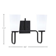 Toltec Sandia 2-Light Bath Bar | Modern Matte Black Steel and White Opal Glass | Bathroom Vanity & Powder Room | 7.25 x 11.5 in | Model 6222-MB-261