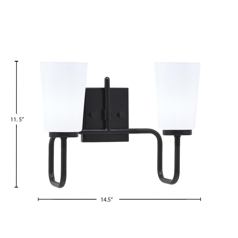 Toltec Sandia 2-Light Bath Bar | Modern Matte Black Steel and White Opal Glass | Bathroom Vanity & Powder Room | 7.25 x 11.5 in | Model 6222-MB-261