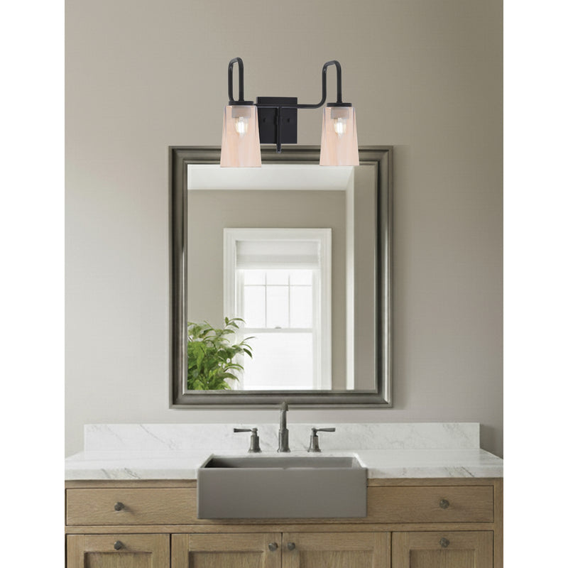 Toltec Sandia 2-Light Bath Bar | Modern Matte Black Steel and Amber Gradient Glass | Bathroom Vanity & Powder Room | 7.25 x 11.5 in | Model 6222-MB-263