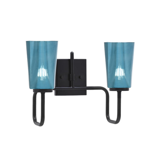 Toltec Sandia 2-Light Bath Bar | Modern Matte Black Steel and Blue Gradient Glass | Bathroom Vanity & Powder Room | 7.25 x 11.5 in | Model 6222-MB-265