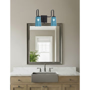 Toltec Sandia 2-Light Bath Bar | Modern Matte Black Steel and Blue Gradient Glass | Bathroom Vanity & Powder Room | 7.25 x 11.5 in | Model 6222-MB-265