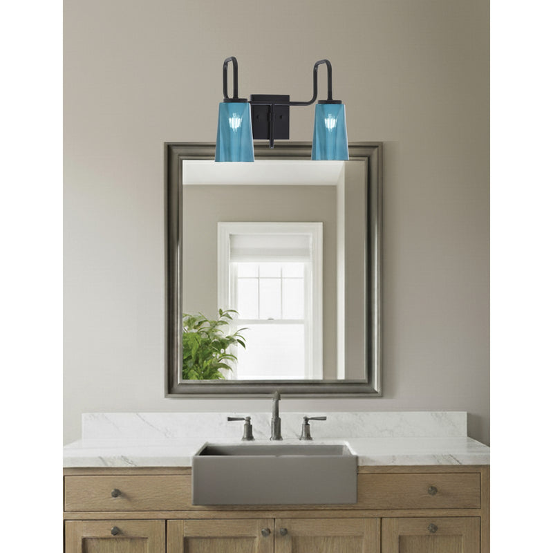 Toltec Sandia 2-Light Bath Bar | Modern Matte Black Steel and Blue Gradient Glass | Bathroom Vanity & Powder Room | 7.25 x 11.5 in | Model 6222-MB-265