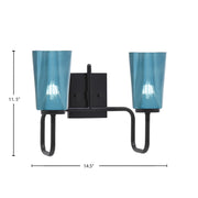 Toltec Sandia 2-Light Bath Bar | Modern Matte Black Steel and Blue Gradient Glass | Bathroom Vanity & Powder Room | 7.25 x 11.5 in | Model 6222-MB-265