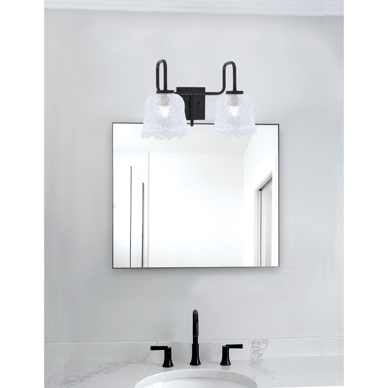 Toltec Sandia 2-Light Bath Bar | Modern Matte Black Steel and Clear Lava Glass | Bathroom Vanity & Powder Room | 8.25 x 11.5 in | Model 6222-MB-4230