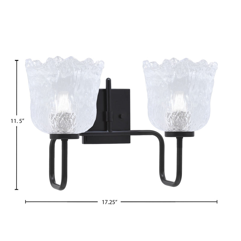 Toltec Sandia 2-Light Bath Bar | Modern Matte Black Steel and Clear Lava Glass | Bathroom Vanity & Powder Room | 8.25 x 11.5 in | Model 6222-MB-4230