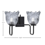 Toltec Sandia 2-Light Bath Bar | Modern Matte Black and Smoke Lava Glass | Bathroom Vanity & Powder Room | 8.25 x 11.5 in | Model 6222-MB-4232