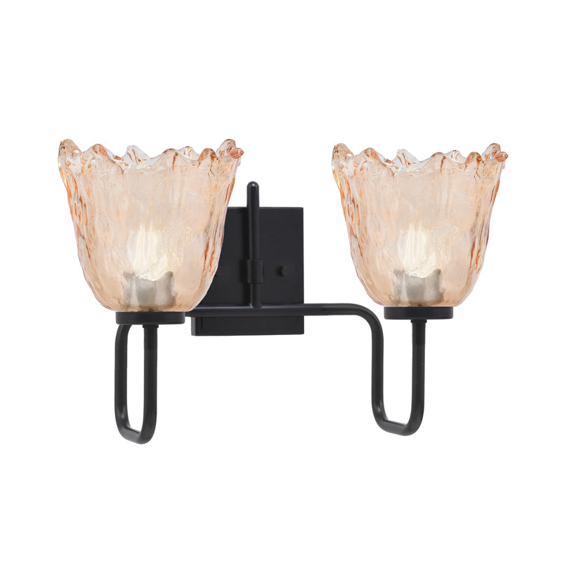 Toltec Sandia 2-Light Bath Bar | Modern Matte Black and Amber Lava Glass | Bathroom Vanity & Powder Room | 8.25 x 11.5 in | Model 6222-MB-4233