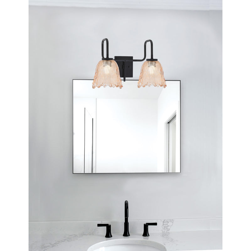 Toltec Sandia 2-Light Bath Bar | Modern Matte Black and Amber Lava Glass | Bathroom Vanity & Powder Room | 8.25 x 11.5 in | Model 6222-MB-4233