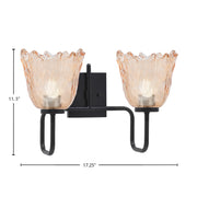 Toltec Sandia 2-Light Bath Bar | Modern Matte Black and Amber Lava Glass | Bathroom Vanity & Powder Room | 8.25 x 11.5 in | Model 6222-MB-4233