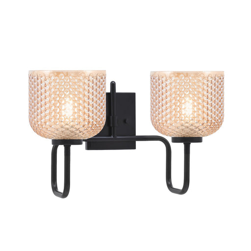 Toltec Sandia 16.5in 2-Light Bath Bar | Modern Matte Black Steel and Amber Textured Glass | Bathroom Vanity | 16.5 x 9.75 x 7.75 in | Model 6222-MB-4613