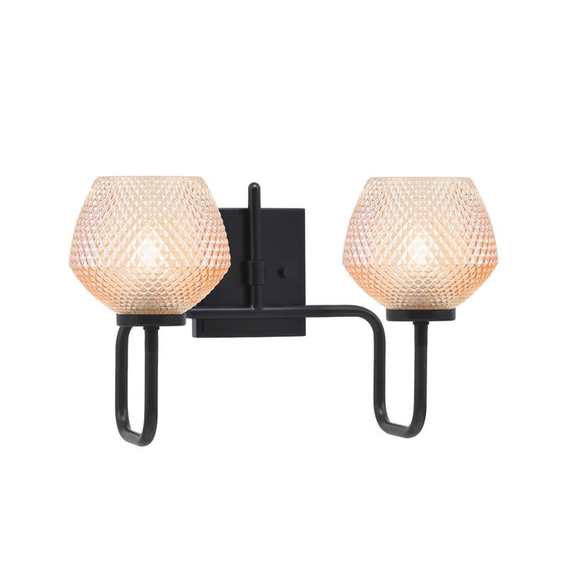 Toltec Sandia 17in 2-Light Bath Bar | Modern Matte Black Steel and Amber Textured Glass | Bathroom Vanity | 16.5 x 9.75 in | Model 6222-MB-4623