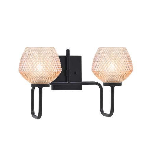 Toltec Sandia 17in 2-Light Bath Bar | Modern Matte Black Steel and Amber Textured Glass | Bathroom Vanity | 16.5 x 9.75 in | Model 6222-MB-4623