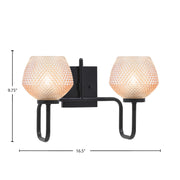 Toltec Sandia 17in 2-Light Bath Bar | Modern Matte Black Steel and Amber Textured Glass | Bathroom Vanity | 16.5 x 9.75 in | Model 6222-MB-4623
