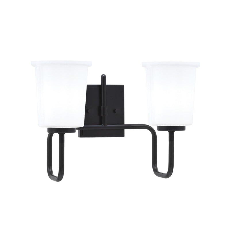 Toltec Sandia 2-Light Bath Bar | Modern Matte Black Steel and White Opal Glass | Bathroom Vanity & Powder Room | 7.5 x 10.5 in | Model 6222-MB-5031