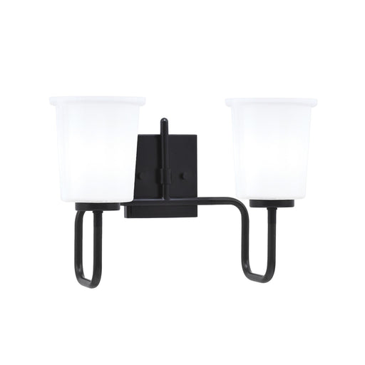 Toltec Sandia 2-Light Bath Bar | Modern Matte Black Steel and White Opal Glass | Bathroom Vanity & Powder Room | 7.5 x 10.5 in | Model 6222-MB-5031