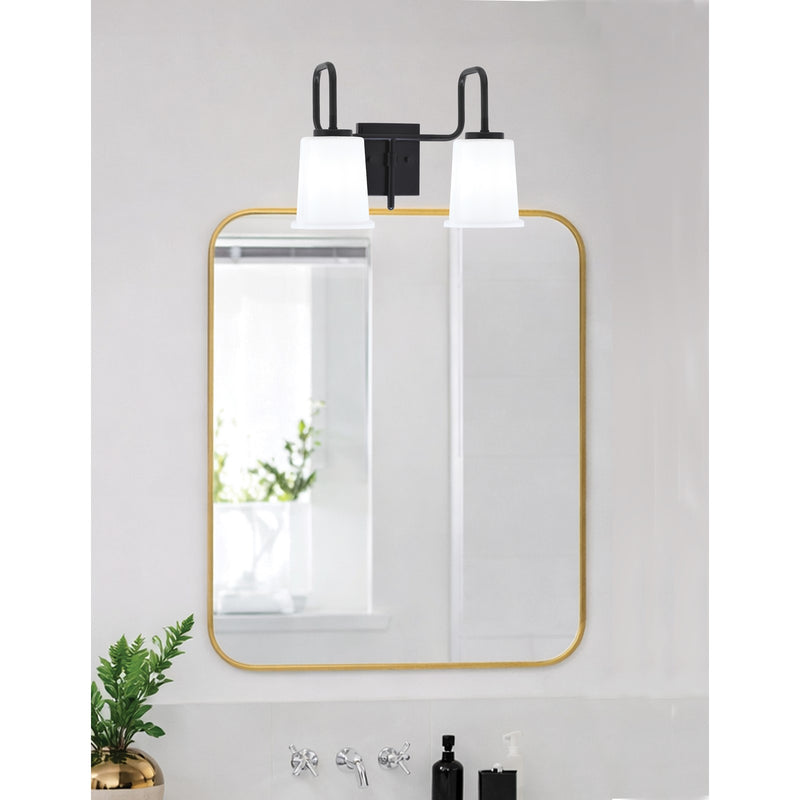 Toltec Sandia 2-Light Bath Bar | Modern Matte Black Steel and White Opal Glass | Bathroom Vanity & Powder Room | 7.5 x 10.5 in | Model 6222-MB-5031