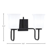 Toltec Sandia 2-Light Bath Bar | Modern Matte Black Steel and White Opal Glass | Bathroom Vanity & Powder Room | 7.5 x 10.5 in | Model 6222-MB-5031