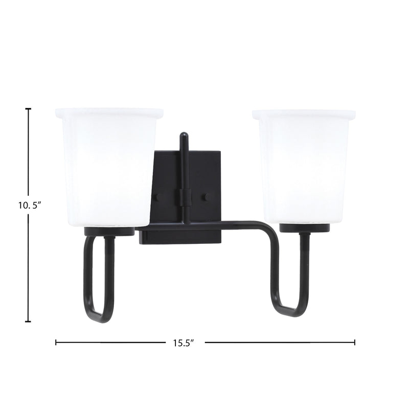 Toltec Sandia 2-Light Bath Bar | Modern Matte Black Steel and White Opal Glass | Bathroom Vanity & Powder Room | 7.5 x 10.5 in | Model 6222-MB-5031