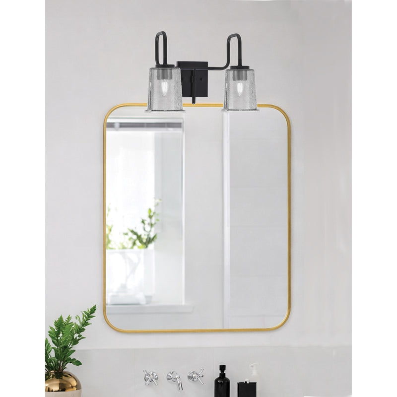 Toltec Sandia 2-Light Bath Bar | Modern Matte Black Steel and Smoke Bubble Glass | Bathroom Vanity & Powder Room | 7.5 x 10.5 in | Model 6222-MB-5032