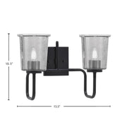 Toltec Sandia 2-Light Bath Bar | Modern Matte Black Steel and Smoke Bubble Glass | Bathroom Vanity & Powder Room | 7.5 x 10.5 in | Model 6222-MB-5032