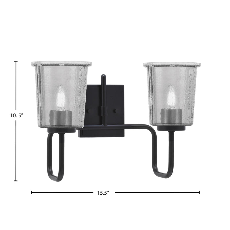 Toltec Sandia 2-Light Bath Bar | Modern Matte Black Steel and Smoke Bubble Glass | Bathroom Vanity & Powder Room | 7.5 x 10.5 in | Model 6222-MB-5032